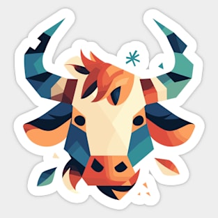 Geometrical Colorful Bull. Adorable Mosaic Cute Kawaii Simple Animal Sticker